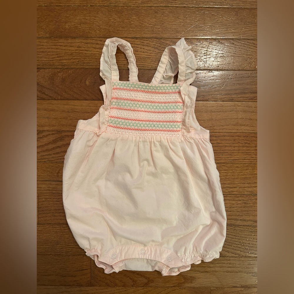 Janie and Jack Palm Park Pink Smocked Ruffle Romper